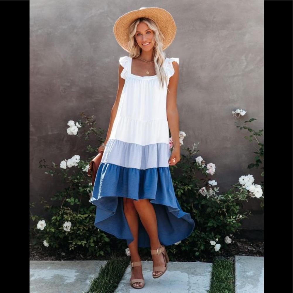 Melody Of Summer Pocketed HighLo Tiered Midi Dress